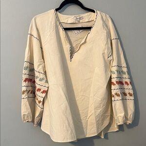 Madewell Cream Blouse with Colorful Embroidery